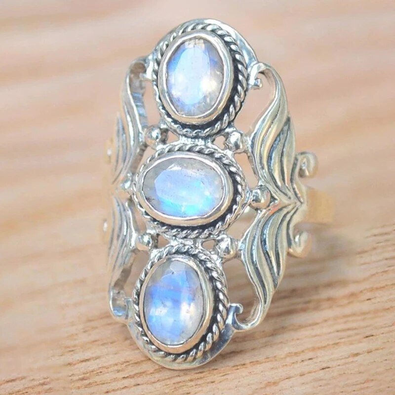 Vintage Dreifach-Mondstein-Ring