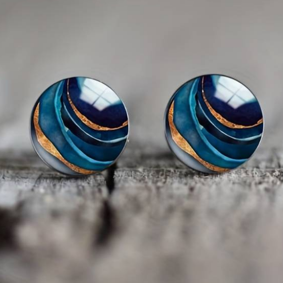 Vintage Blaue Runde Ohrringe