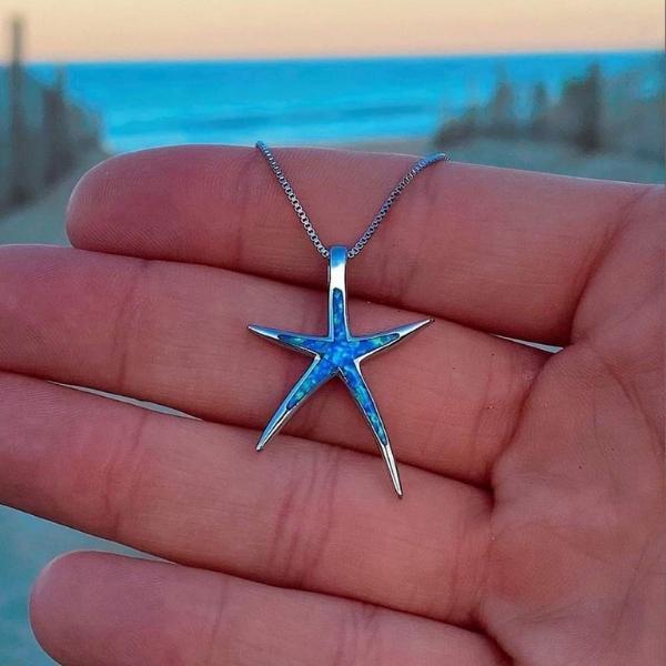 Silberkette mit Seesternanhänger aus blauem Opal