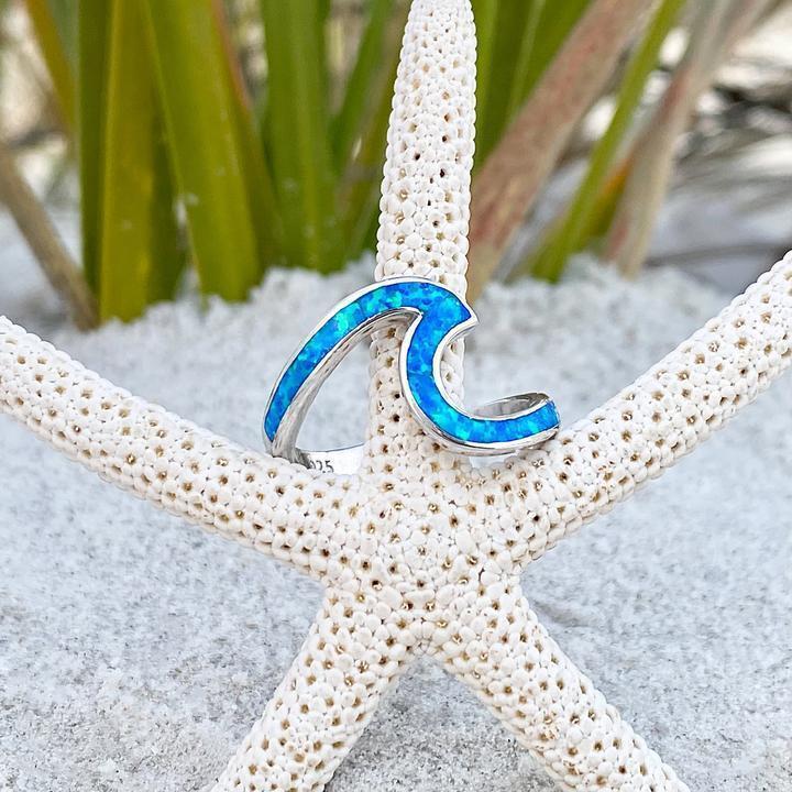 Meerwellenring aus Opal und Silber
