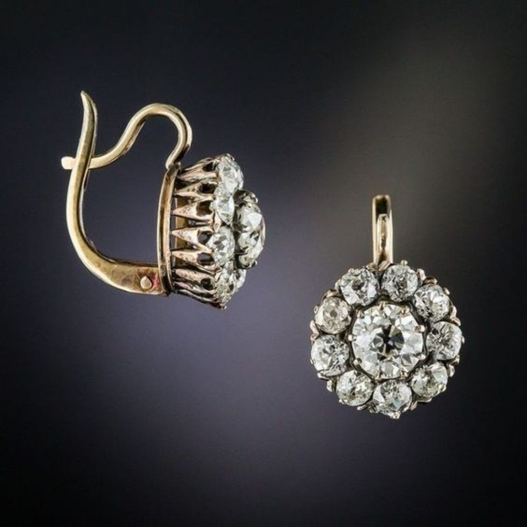 Vintage elegante Goldohrringe mit Blume aus Zirkonia