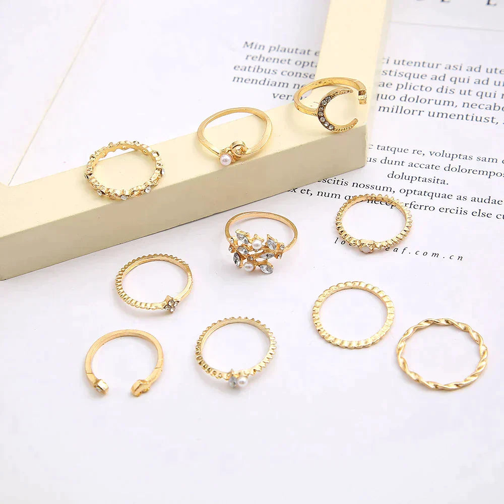 10er Set Bohemian Style Silber- und Goldbeschichtete Ringe