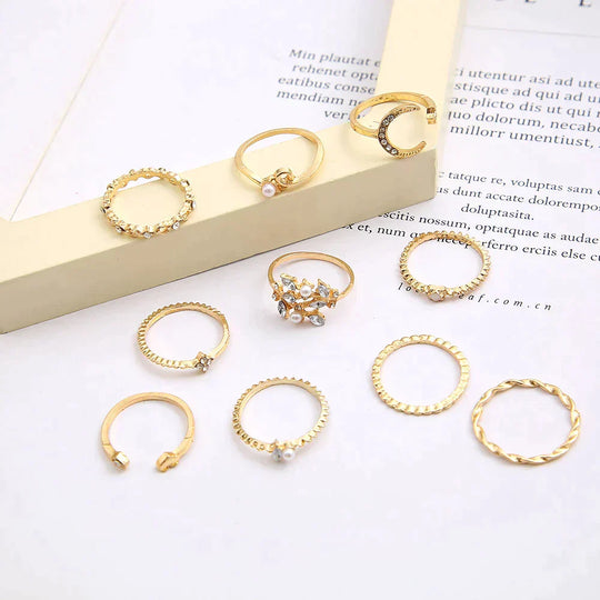 10er Set Bohemian Style Silber- und Goldbeschichtete Ringe