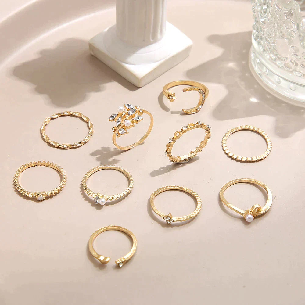 10er Set Bohemian Style Silber- und Goldbeschichtete Ringe