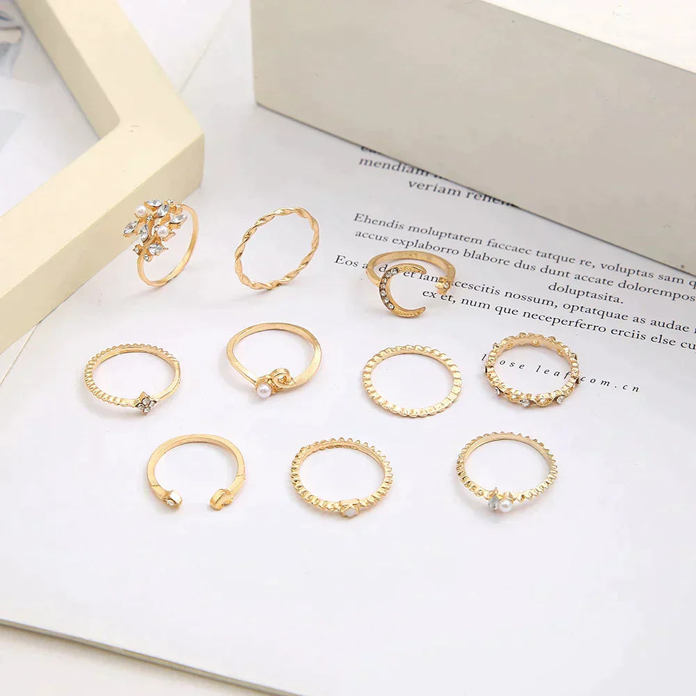 10er Set Bohemian Style Silber- und Goldbeschichtete Ringe