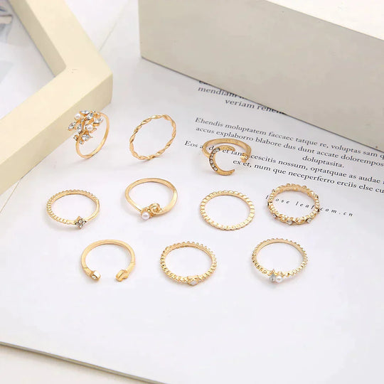 10er Set Bohemian Style Silber- und Goldbeschichtete Ringe