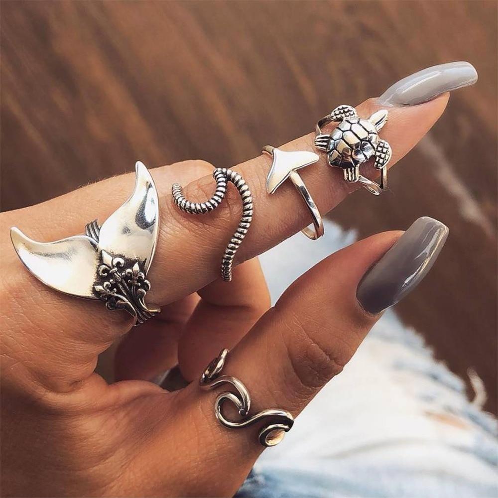 Pack 5 Ringe des Meeres in Antik Silber