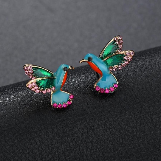 Ohrstecker „Kolibri“ mit Emaille und grünem Kristall