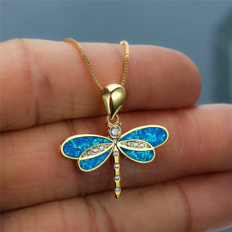 Libellen-Halskette in Gold mit Opal