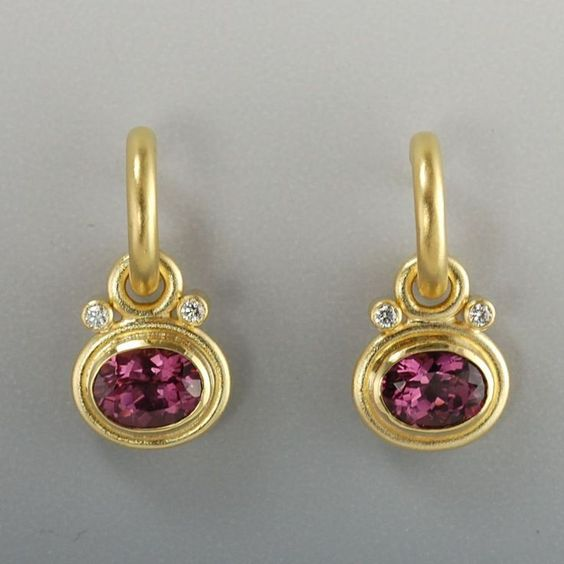 Vintage Goldohrringe mit rotem Zirkonia