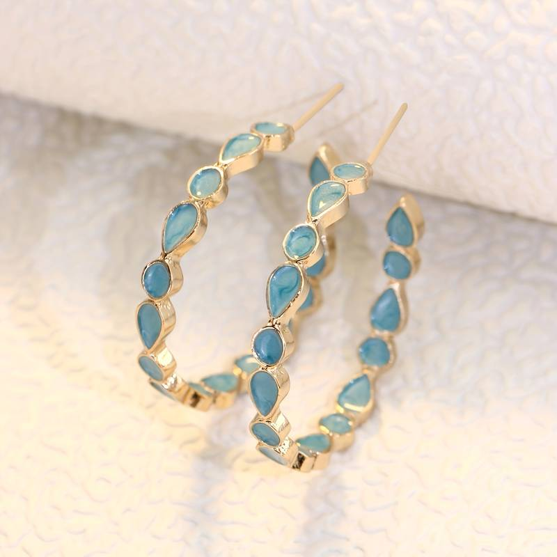 Vintage Blaue Steine Hoop-Ohrringe