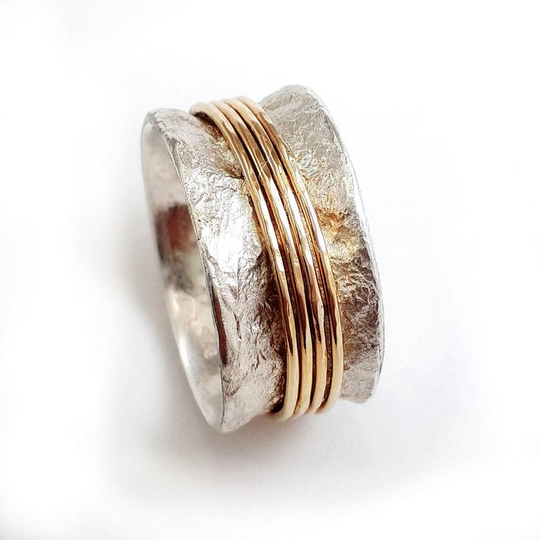 Goldener Fadenring in Vintage Silber