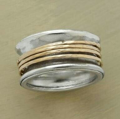 Goldener Fadenring in Vintage Silber