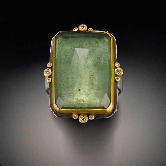 Vintage Grünes Glas Gold Ring